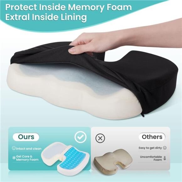 Office Chair Seat Cushion, Cooling Gel Enhanced Memory Foam Cushion for Long - Picture 4 of 7